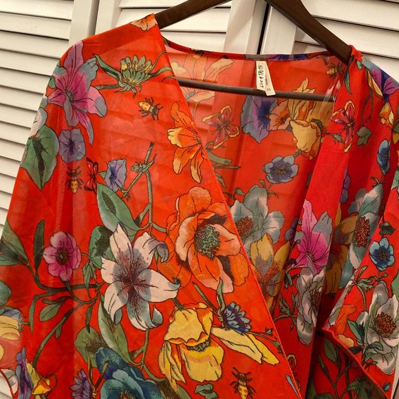 Live 4 Truth Kimono, orange red floral 2X - Picture 2 of 8